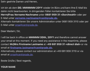 E-Mail Vorlage Abwesenheit