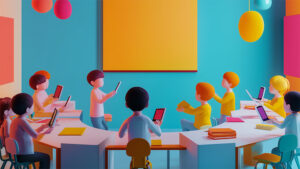 Grundschüler mit Tablets im Kalssenzimmer
